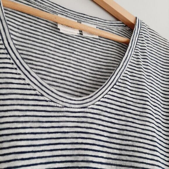 C&C California 100% Linen Stripe Navy & White Tee Sz L - Picture 6 of 10